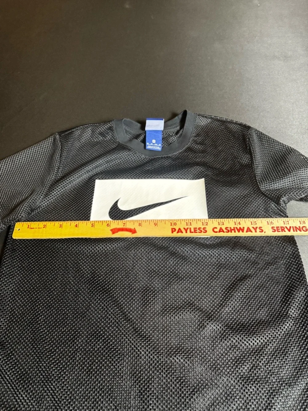 Nike Black Mesh Short Sleeve Tee White Swoosh Sporty Streetwear